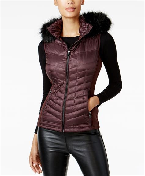 michael kors faux fur trim belted vest